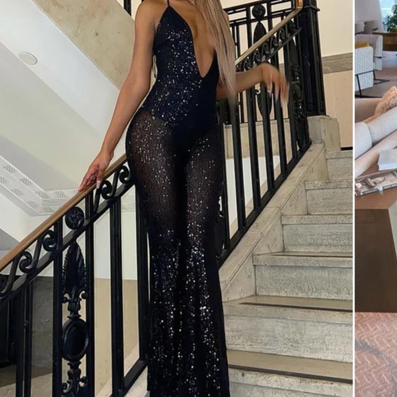 FASHION NOVA Black Reach For The Stars Sequin Jumpsuit - Black L - Picture 15 of 15
